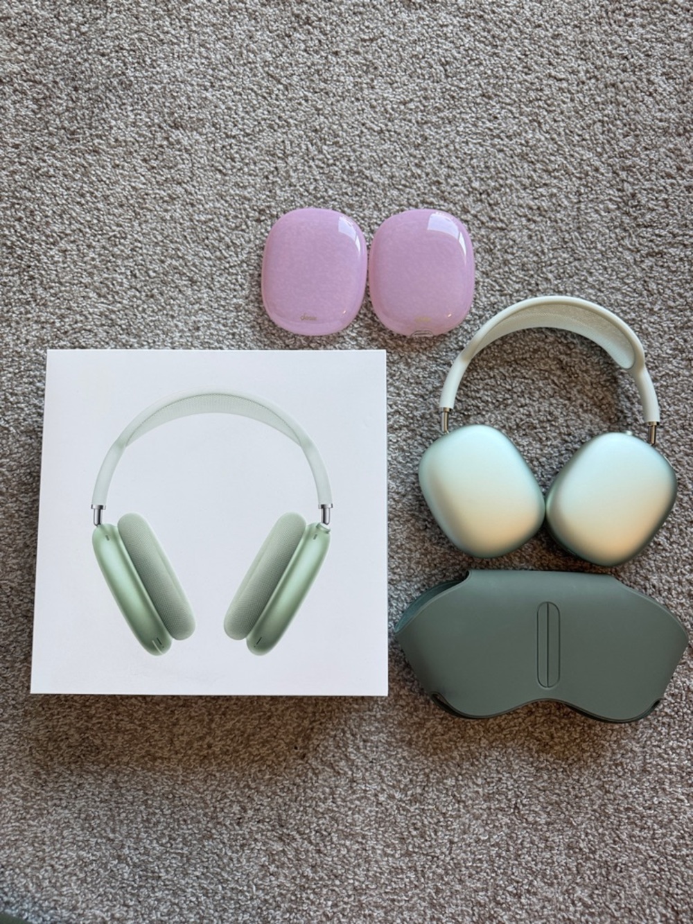 Apple AirPods Max in Mint Green with Pink Ear Cup Covers